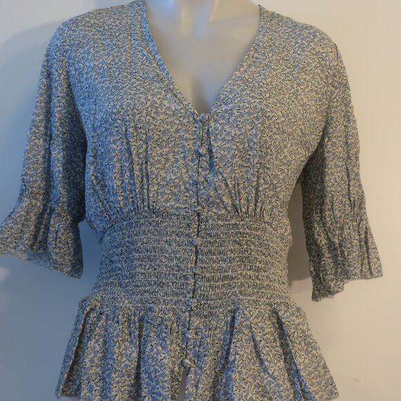 Womens Notes Du Nord Green, Blue Floral Short Sleeve Blouse 38 EUR/US 8 - Picture 4 of 9